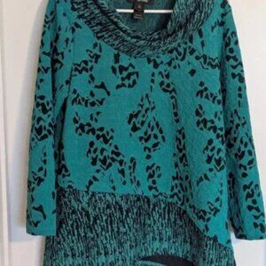 Ali Miles Green Asymmetrical Cowl Neck Tunic sz M